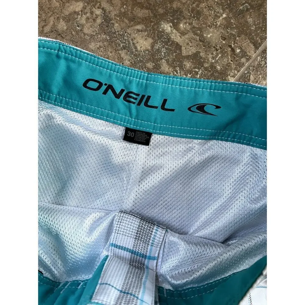 O'Neill board shorts, white and teal, Men's size 30